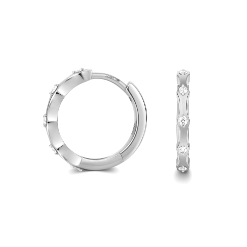 3 Prong Round Silver Hoop Diamond Earrings
