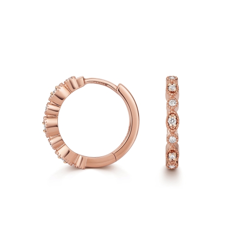 Pave Setting Round Rose Gold Spark Diamond Earrings