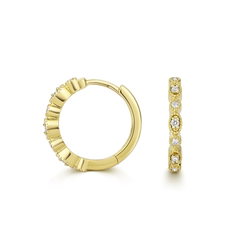 Pave Setting Round Yellow Gold Spark Diamond Earrings