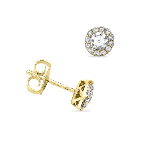 4 Prong Round Yellow Gold Timeless craft Stud Diamond Earrings
