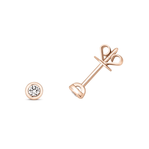 Bezel Setting Round Rose Gold Twinkle Stud Diamond Earrings