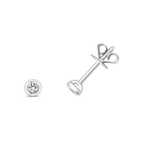 Bezel Setting Round Silver Twinkle Stud Diamond Earrings