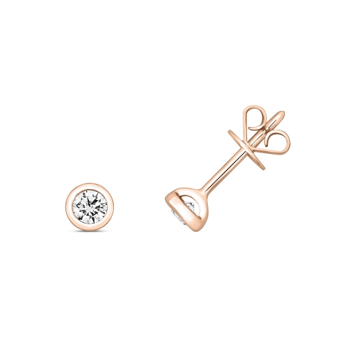 Bezel Setting Round Rose Gold Dazzle Stud Diamond Earrings