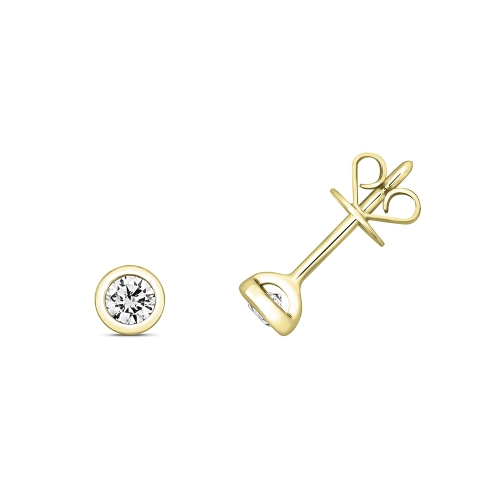 Bezel Setting Round Yellow Gold Dazzle Stud Diamond Earrings