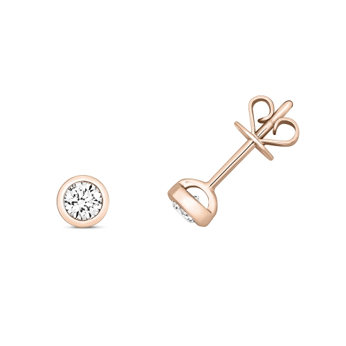 Bezel Setting Round Rose Gold Sparkling Stud Diamond Earrings