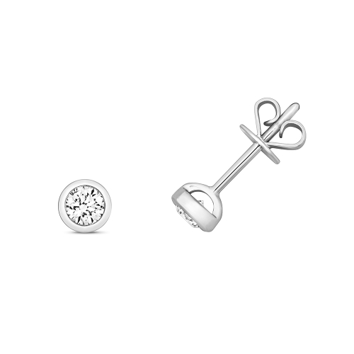 Bezel Setting Round Silver Sparkling Stud Diamond Earrings
