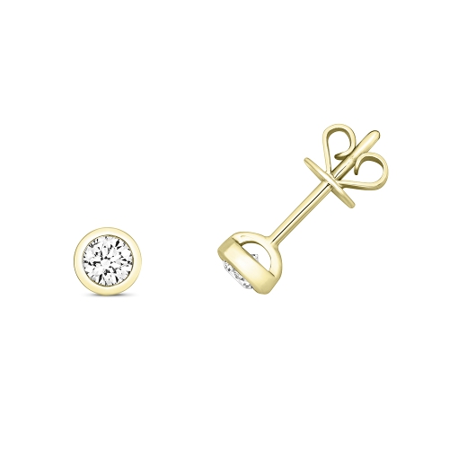 Bezel Setting Round Yellow Gold Sparkling Stud Diamond Earrings