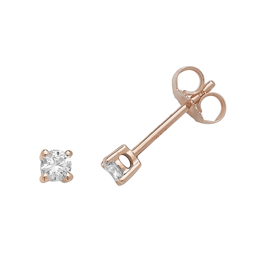 4 Prong Round Rose Gold Timeless Stud Diamond Earrings