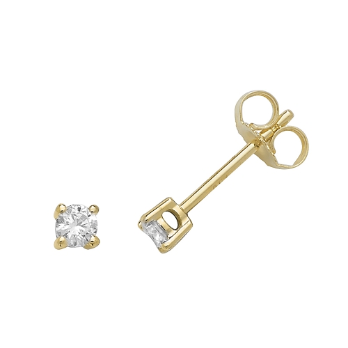 4 Prong Round Yellow Gold Timeless Stud Diamond Earrings
