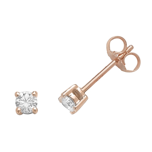 4 Prong Round Rose Gold Sparkling Stud Diamond Earrings