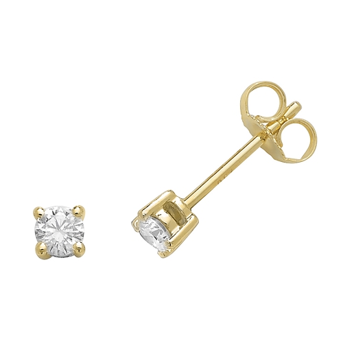 4 Prong Round Yellow Gold Sparkling Stud Diamond Earrings