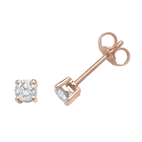 4 Prong Round Rose Gold Flash Stud Diamond Earrings