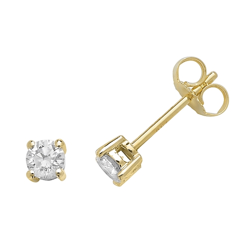 4 Prong Round Yellow Gold Flash Stud Diamond Earrings