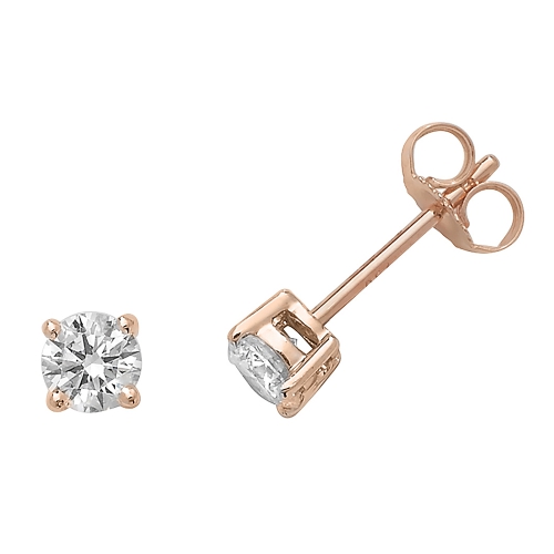 4 Prong Round Rose Gold Luminous Stud Diamond Earrings