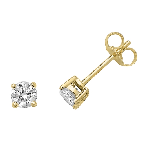 4 Prong Round Yellow Gold Luminous Stud Diamond Earrings