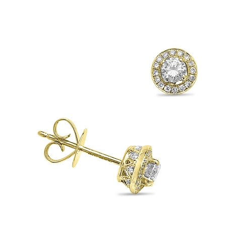 4 Prong Round Yellow Gold Cluster Diamond Earrings