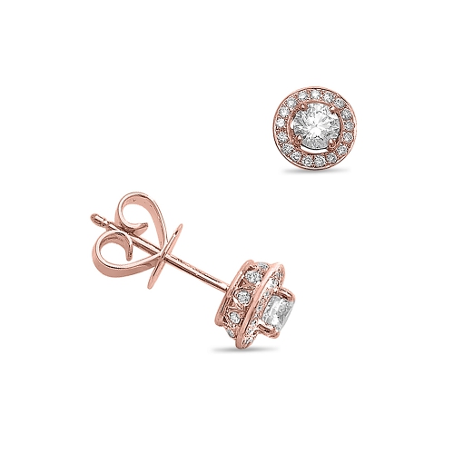 4 Prong Round Rose Gold Hidden halo Diamond Earrings
