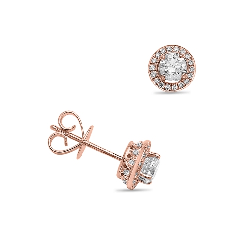 4 Prong Round Rose Gold Sheen Diamond Earrings
