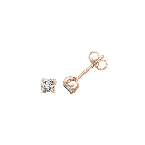 4 Prong Round Rose Gold Bright Stud Diamond Earrings