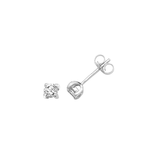 4 Prong Round Silver Bright Stud Diamond Earrings