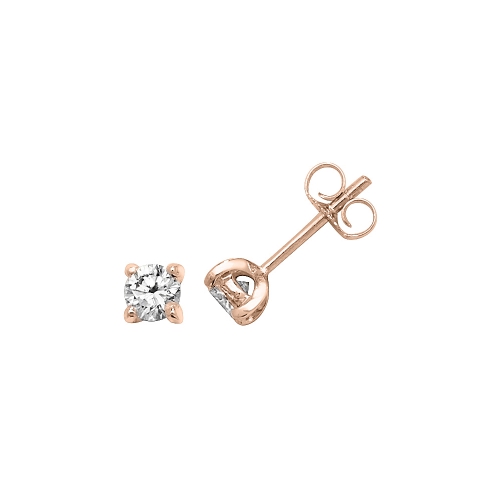 4 Prong Round Rose Gold Petit Stud Diamond Earrings