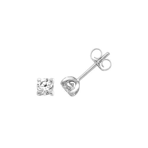 4 Prong Round Silver Petit Stud Diamond Earrings