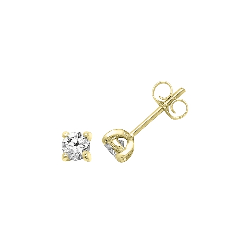 4 Prong Round Yellow Gold Petit Stud Diamond Earrings