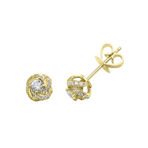 4 Prong Round Yellow Gold Cluster Diamond Earrings