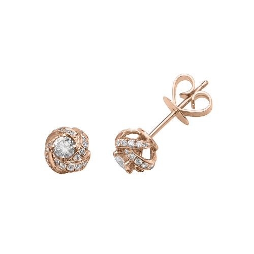 4 Prong Round Gold Rose Diamond Earrings