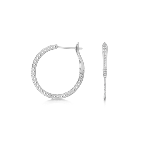 4 Prong Round Silver Hoop Diamond Earrings