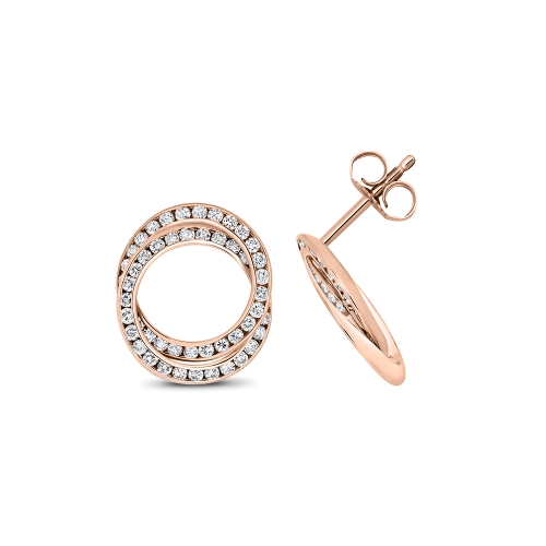channel setting round shape 2 tone circle stud earring