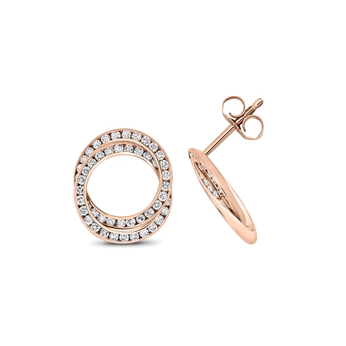 Channel Setting Round Rose Gold Inter linked Diamond Earrings