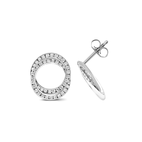Channel Setting Round White Gold Inter linked Diamond Earrings