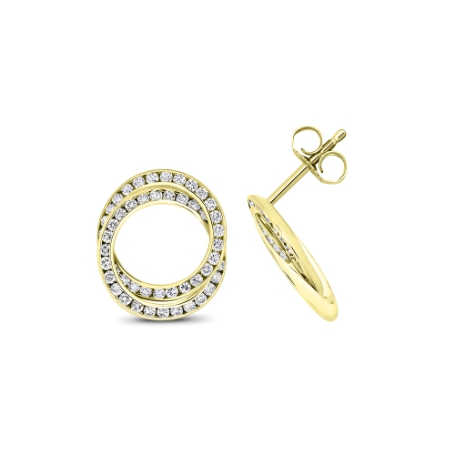 Channel Setting Round Yellow Gold Inter linked Diamond Earrings