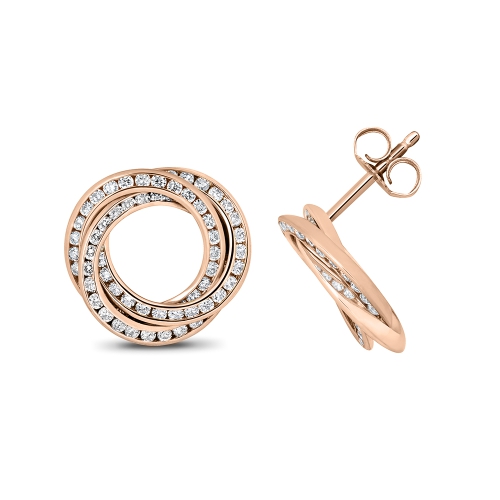 channel setting round shape 3 tone circle stud earring