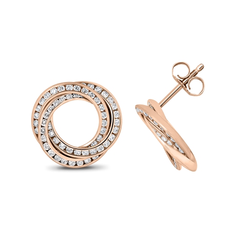 Channel Setting Round Rose Gold Triple circle Diamond Earrings