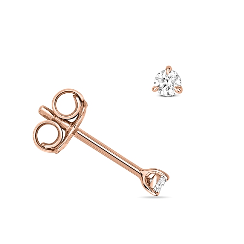 3 Prong Round Rose Gold Petit Stud Diamond Earrings