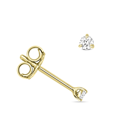 3 Prong Round Yellow Gold Petit Stud Diamond Earrings