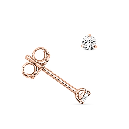 3 Prong Round Rose Gold Illume Stud Diamond Earrings