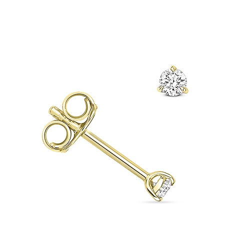 3 Prong Round Yellow Gold Illume Stud Diamond Earrings