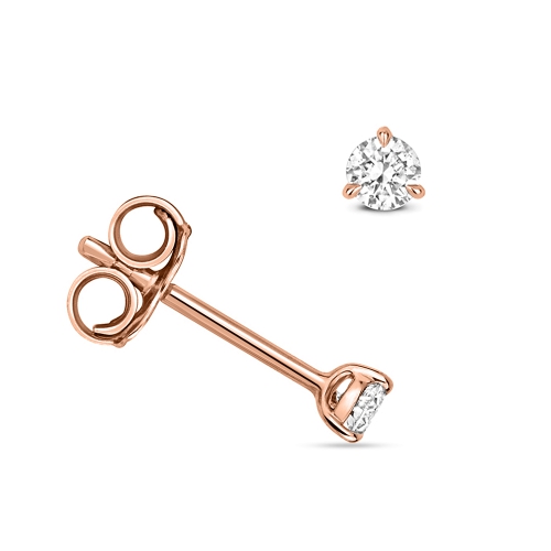 3 Prong Round Rose Gold Brilliance Stud Diamond Earrings