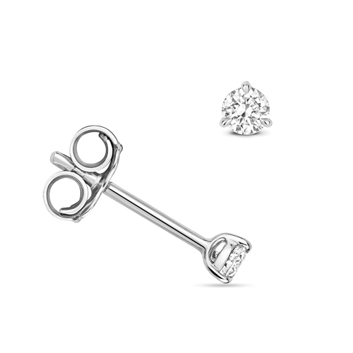 3 Prong Round Silver Brilliance Stud Diamond Earrings