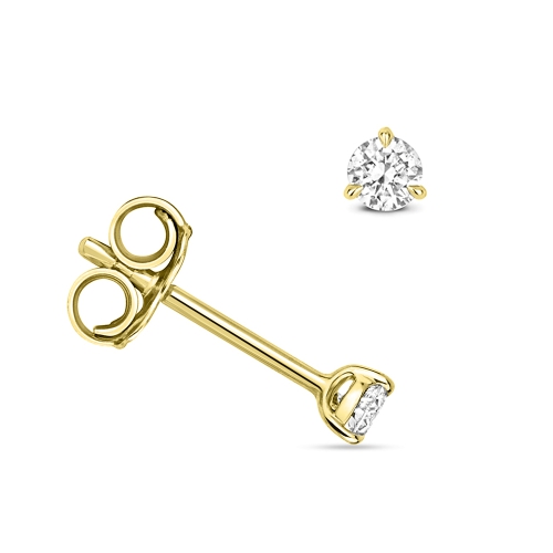 3 Prong Round Yellow Gold Brilliance Stud Diamond Earrings