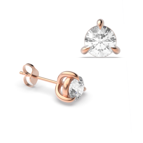 3 Prong Round Rose Gold Lustre Diamond Earrings