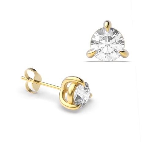 3 Prong Round Yellow Gold Lustre Diamond Earrings