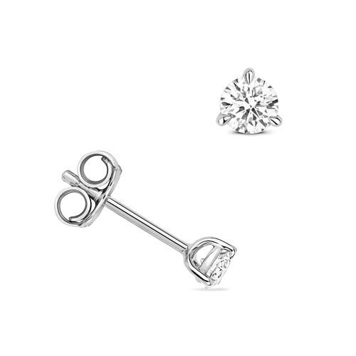 3 Prong Round Silver Solitaire-gleam Stud Diamond Earrings