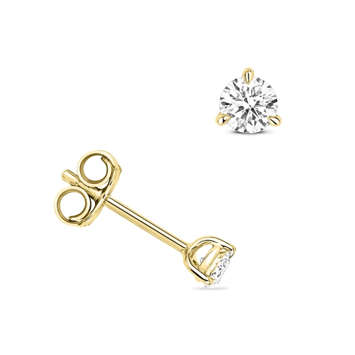 3 Prong Round Yellow Gold Solitaire-gleam Stud Diamond Earrings