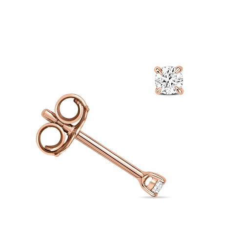 4 Prong Round Rose Gold Petit basket Stud Diamond Earrings