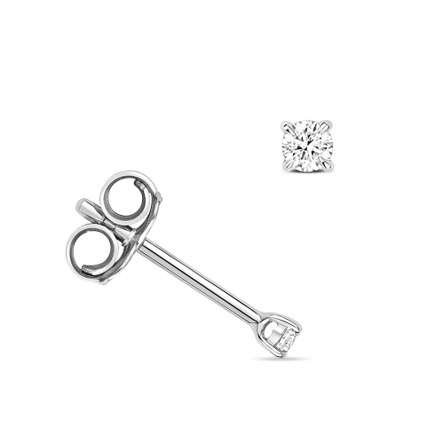 4 Prong Round Silver Petit basket Stud Diamond Earrings