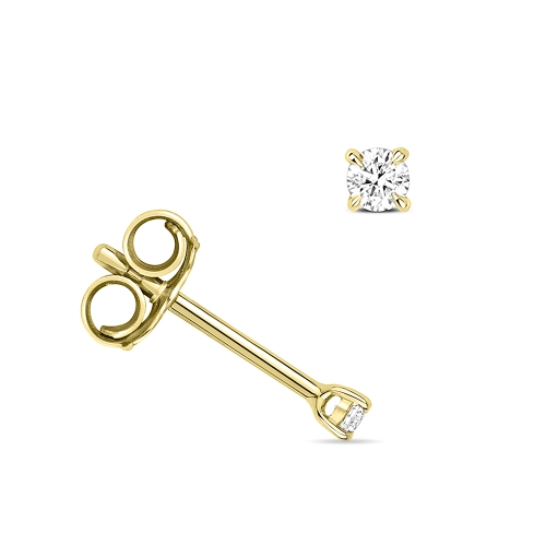 4 Prong Round Yellow Gold Petit basket Stud Diamond Earrings